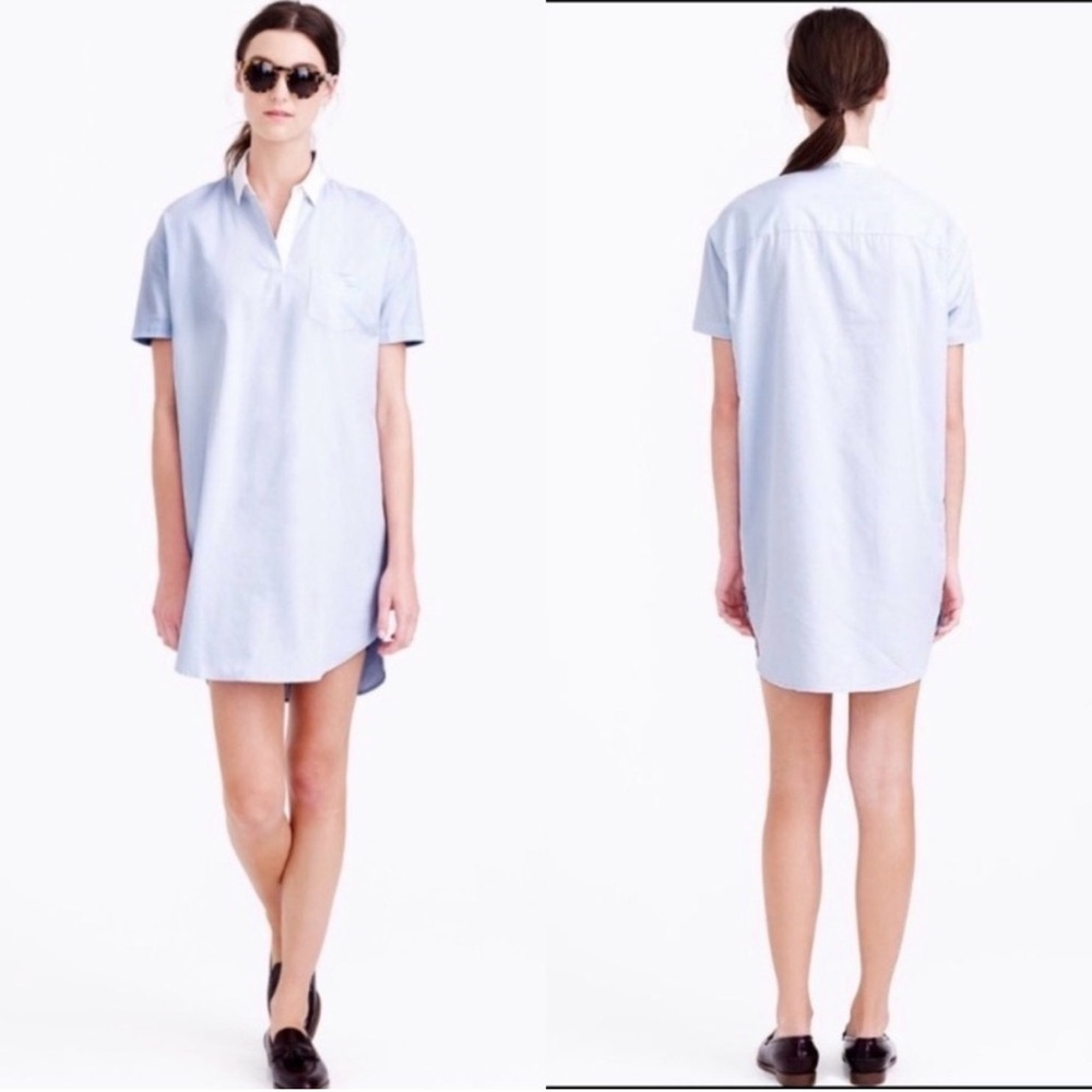 NWT J. Crew Demylee Size Small Blue Collared Mini Shirt Dress Short Sleeve